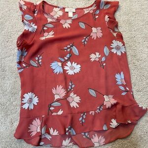 LOFT Floral Ruffle Cap-Sleeve Blouse